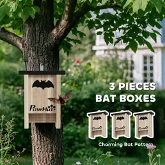 PawHut 3PCs Wooden Bat Boxes, Bat Houses Designed to Attract Bats & Easy to Hang for Outdoor, Garden, Farm, 18 x 6 x 22.5 cm - 4