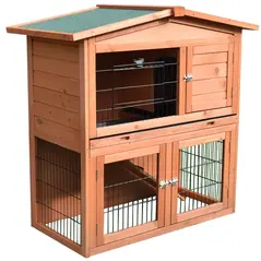 PawHut 2 Tier Rabbit Hutch Guinea Pig Hutch Ferret Cage with Ramp Slide Out Tray for Indoor Outdoor 100.5 x 55 x 101 cm - 8