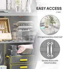 Outsunny Wooden Garden Shed, Garden Tool Storage Shed with Hinged Roof and Shelf, Outdoor Storage Cabinet with Double Doors, Grey - 5