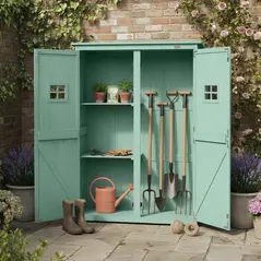 Outsunny Wooden Garden Shed with Two Windows, Tool Storage Cabinet, Outdoor Double Door organiser 127.5L x 50W x 164H cm, Green - 8