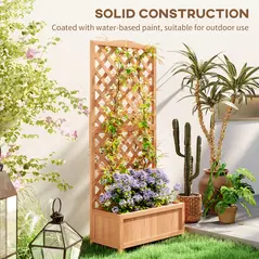 Outsunny Wooden Planter with Trellis, Freestanding Raised Bed for Garden with Lattice, Outdoor Planter Box for Climbing Plants, Vines, Flowers, 76 x 36 x 170 cm, Brown - 7