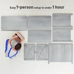 Outsunny Wooden Garden Shed, Outdoor Fir Wood Storage Shed with Shelf and Double Doors, Light Grey - 7