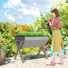 Outsunny Wooden Raised Garden Bed with Bed Liner, Elevated Planter Box with Legs, Light Grey - 9