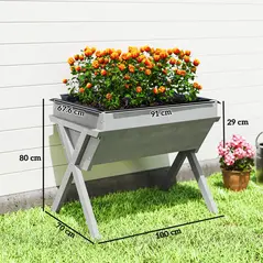 Outsunny Wooden Raised Garden Bed with Bed Liner, Elevated Planter Box with Legs, Light Grey - 3