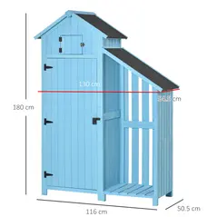 Outsunny Wooden Shed, Garden Storage Cabinet with Log Store, Waterproof Asphalt Roof and Lockable Door, Narrow Tool Organizer, 130 x 55 x 180 cm - 3