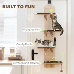 PawHut 4-Level Door Mounted Cat Tree with Washable Plush Mats, Toy Balls, Door Hanging Cat Shelf for Indoor Cats - 5