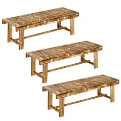 Outsunny Wooden Garden Benches, 2 Seater Outdoor Benches, Fir Wood Backless Patio Loveseat with Slatted Seat for Park, 110 x 38 x 35 cm, 3 Pieces, Carbonised - 1