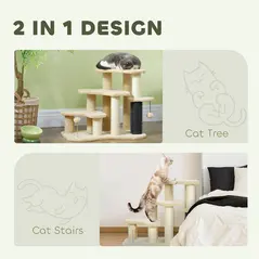 PawHut 2-in-1 Cat Tree, Pet Stairs with Scratching Tickling Post, Toy Balls, for Bed, Sofa, Couch, Beige - 4