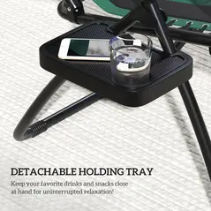 Outsunny Zero Gravity Lounger Chair, Folding Reclining Patio Chair with Shade Cover, Padded Seat, Cup Holder, Soft Cushion and Headrest for Poolside, Camping, Green - 8