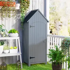 Outsunny Wooden Garden Storage Shed with 3 Shelves, Outdoor Tool Storage Cabinet with Tilt Roof and Lockable Door, 77.5 x 54.2 x 179.5 cm, Grey - 8