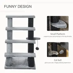 PawHut 4-step Pet Stairs with Scratching Posts, Platforms, Toy Ball, Grey - 5