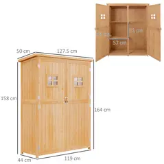 Outsunny Wooden Garden Shed with Two Windows, Tool Storage Cabinet, Outdoor Double Door Organizer 127.5L x 50W x 164H cm, Natural - 3