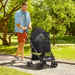 PawHut 3 In 1 Detachable Pet Stroller, for Extra Small and Small Dogs - Black - 2