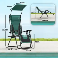 Outsunny Zero Gravity Lounger Chair, Folding Reclining Patio Chair with Shade Cover, Padded Seat, Cup Holder, Soft Cushion and Headrest for Poolside, Camping, Green - 3