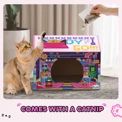 PawHut 2 in 1 Gaming Style Cardboard Cat House with Scratching Board & Catnip for Indoor Cats, Pink - 6