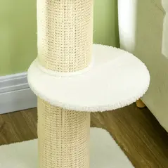 PawHut 2 Tier Sisal Sherpa Cat Tree with Basket Cushion Sisal Post Cream White - 8