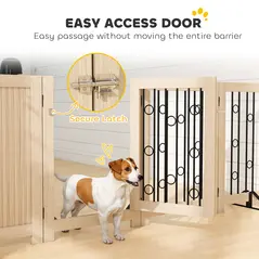 PawHut 4 Panel Freestanding Pet Gate, Indoor Dog Barrier with Lockable Door, Support Feet, 360° Flexible Hinges, Oak - 7