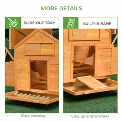 PawHut 2 Piece Wooden Chicken Coop and Run Set, Poultry Run Cage with Nesting Box, Slide-Out Tray, for 4-8 Chickens, Yellow - 9