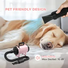 PawHut 2200W Dog Hair Dryer with Adjustable Temperature & Velocity, 3 Different Nozzles, Pink - 5