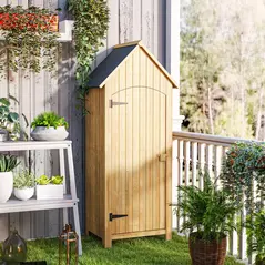 Outsunny Wooden Garden Storage Shed with 3 Shelves, Outdoor Tool Storage Cabinet with Tilt Roof and Lockable Door, 77.5 x 54.2 x 179.5 cm, Natural - 8