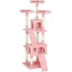PawHut 173cm Cat Tree Scratching House, Activity Play Centre, Pink - 1