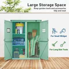 Outsunny Wooden Garden Shed with Two Windows, Tool Storage Cabinet, Outdoor Double Door organiser 127.5L x 50W x 164H cm, Green - 4