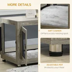 PawHut 2-in-1 Dog Cage & Side Table, with Two Doors, Cushion, for Large Dogs - 7