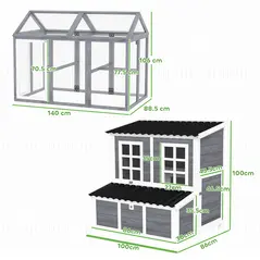 PawHut 2-Piece Wooden Chicken Coop and Run Set, Poultry Run Cage with Nesting Box, Slide-Out Tray, Roof, Perch - 3