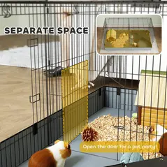 PawHut 2 in 1 Guinea Pig Cage, Rabbit Cage Pet Playpen with 2 Separate Area, Waterproof Oxford Fabric Floor for Hedgehogs - 5