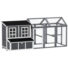 PawHut 2-Piece Wooden Chicken Coop and Run Set, Poultry Run Cage with Nesting Box, Slide-Out Tray, Roof, Perch - 1
