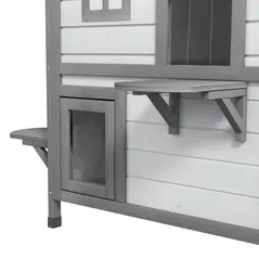 PawHut 2-Story Indoor or Outdoor Cat House W/ Escape Door, Cat Shelter, White - 8