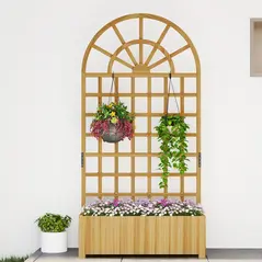 Outsunny Wooden Raised Planter with Trellis, Raised Bed for Garden with Lattice and Drainage Holes for Climbing Plants - 8