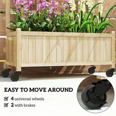 Outsunny Wooden Trellis Planter, Raised Garden Bed with Wheels, to Climb and Grow Vegetables, Herbs and Flowers, Natural - 6