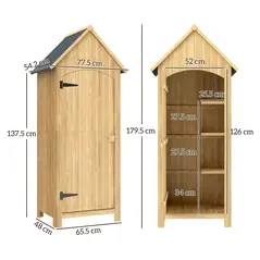 Outsunny Wooden Garden Storage Shed with 3 Shelves, Outdoor Tool Storage Cabinet with Tilt Roof and Lockable Door, 77.5 x 54.2 x 179.5 cm, Natural - 3