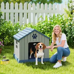 PawHut Dog Kennel Outdoor for Medium Dogs, Waterproof Plastic Dog House for Garden, Patio, 85 x 79 x 82 cm, Grey - 2