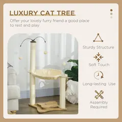 PawHut Cat Tree, with Scratching Posts, Hammock, Toy Ball - Beige - 4