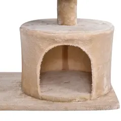 PawHut Cat Tree for Indoor Cats with Scratching Post Climbing Tower Kitty Activity Centre Condo Perch Jumping Platforms Beige 60L x 40W x 81H cm - 8
