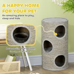 PawHut Cat Climbing Frame, Covered with Sisal, Cosy Platform - Light Grey - 4