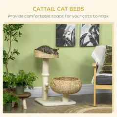 PawHut 72cm Cat Tree Kitten Tower, with Sisal Scratching Post, Two Beds, Toy Ball - 4