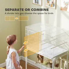 PawHut Bird Cage with Divider, 4 Wooden Perches, Slide Out Tray, 4 Feeders, for Budgie, Lovebird, Canary, 76 x 46 x 116cm White - 4