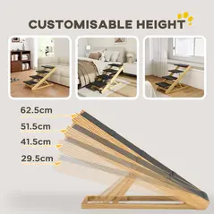 PawHut Adjustable Dog Steps Dog Ramp, 4-Step Non-slip Pet Stairs for Large Sized Dogs, Foldable Dog Stairs for Bed Sofa - 6