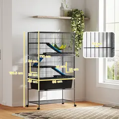 PawHut 5 Levels Rolling Small Animal Cage with Non Slip Ramps, Slide Out 16cm Deep Tray, 88 x 48 x 150.5cm, Dark Grey - 3