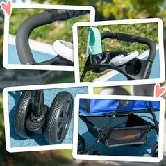PawHut Dog Pram Dog Stroller Foldable Pet Pushchair with 4 Wheels, Safety Leashes, Cup Holder for Small Dogs, Blue - 8