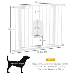 PawHut Dog Gate with Cat Flap Pet Safety Gate Barrier, Stair Pressure Fit, Auto Close, Double Locking, for Doorways, Hallways, 75-103 cm White - 3