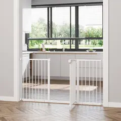 PawHut Adjustable Safety Gate w/ Three Extensions, Four Adjustable Screws, White - 9