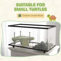 PawHut 50L Glass Turtle Tank Aquarium with Basking Platform, Easy Drainage, Strip Patch Thermometer - 7