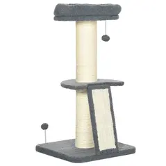 PawHut Cat Tree Tower with Scratching Posts, Pad, Bed, Toy Ball-Dark Grey - 1