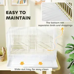 PawHut Bird Cage with Divider, 4 Wooden Perches, Slide Out Tray, 4 Feeders, for Budgie, Lovebird, Canary, 76 x 46 x 46cm, White - 7