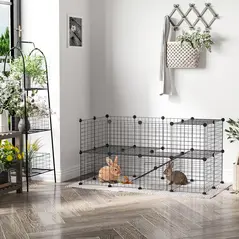 PawHut DIY Pet Playpen Metal Wire Fence Indoor Outdoor Rabbit Small Animals Cage 36 Panel Enclosure Black - 2