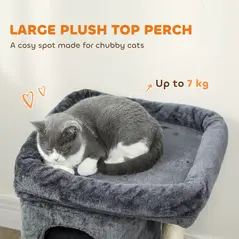 PawHut 66 cm Small Cat Tree for Large Cats, Cat Tower w/ Large Top Perch, 2 Condos, Sisal Scratching Post, Toy Ball, Dark Grey - 4